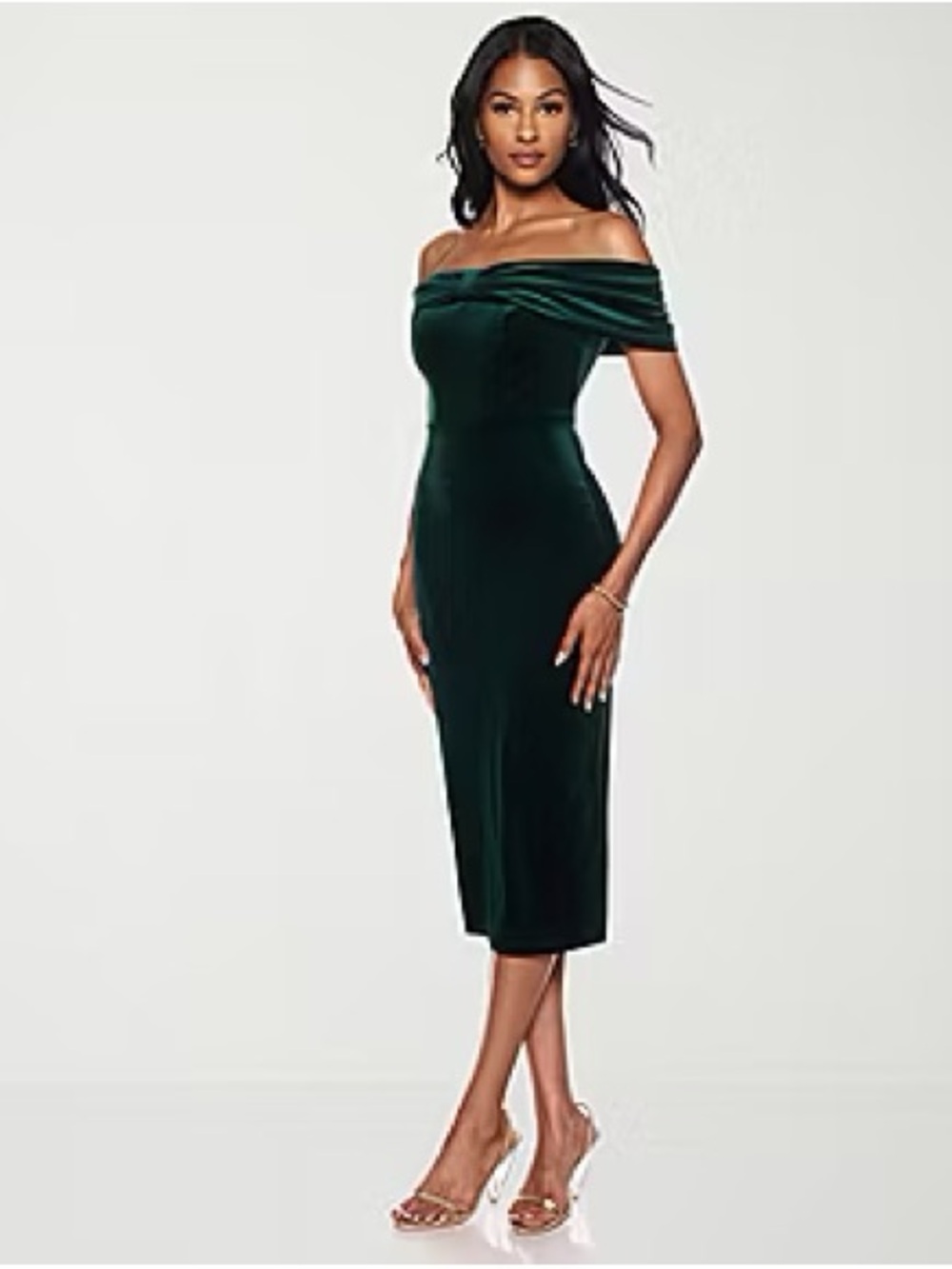 Premier Amour Womens Off The Shoulder Short Sleeve Velvet Sheath Dress